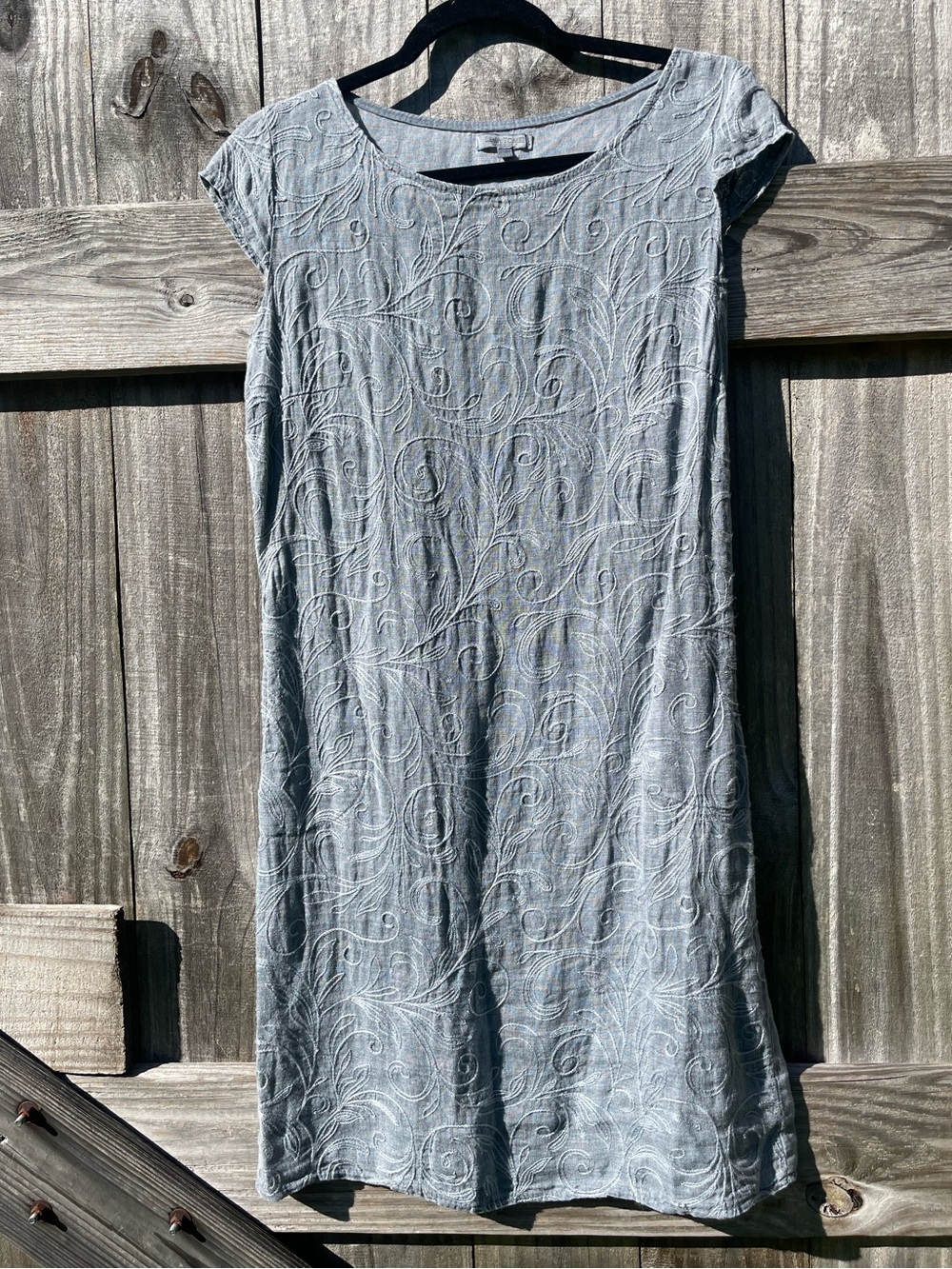 Lina Tomei Linen Gray Embroidered Mini Dress Size S